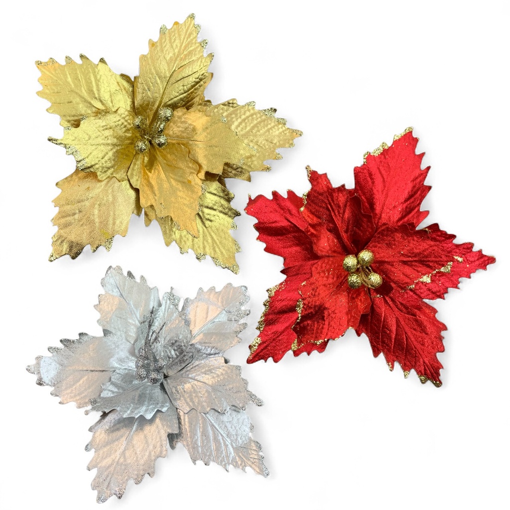 FLOR NAVIDEÑA ROJ-DOR-PLAT 26CM