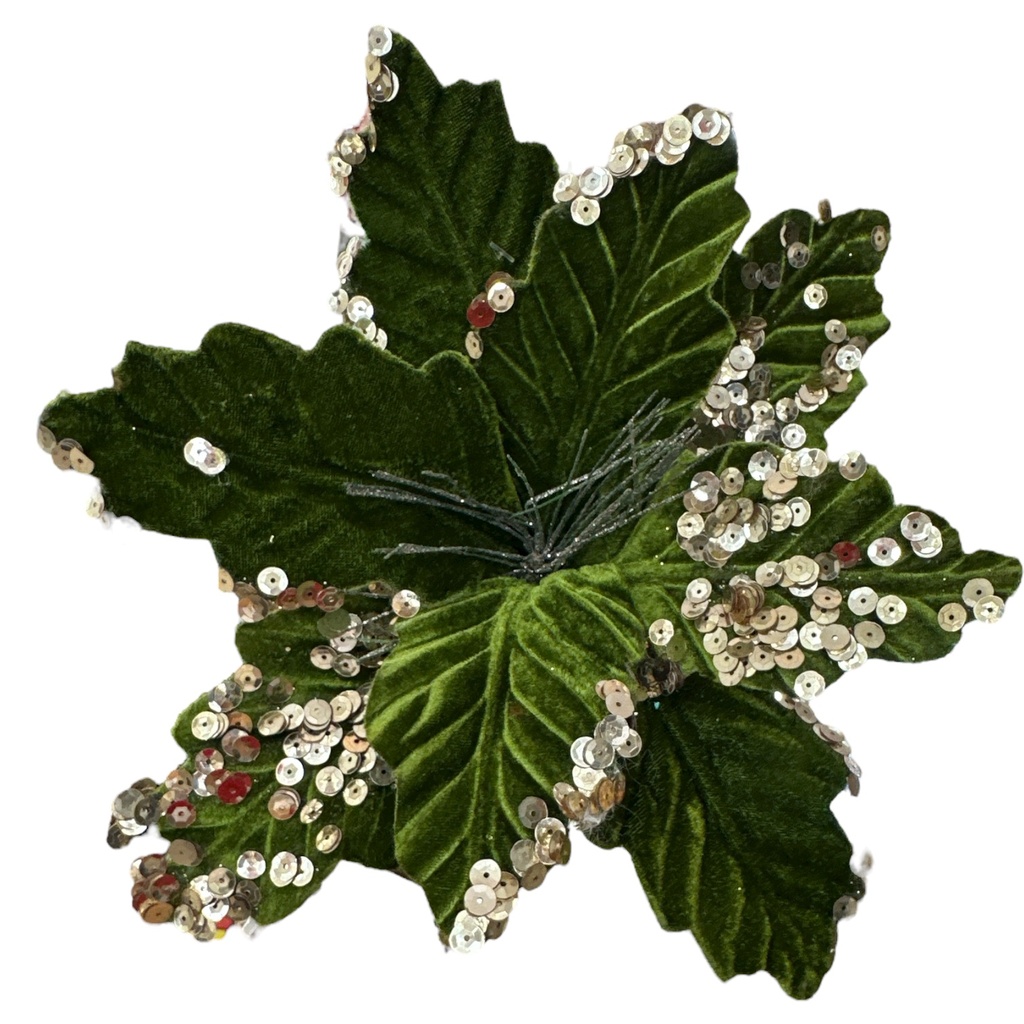 FLOR NAVIDEÑA VERDE OLIVO 30CM