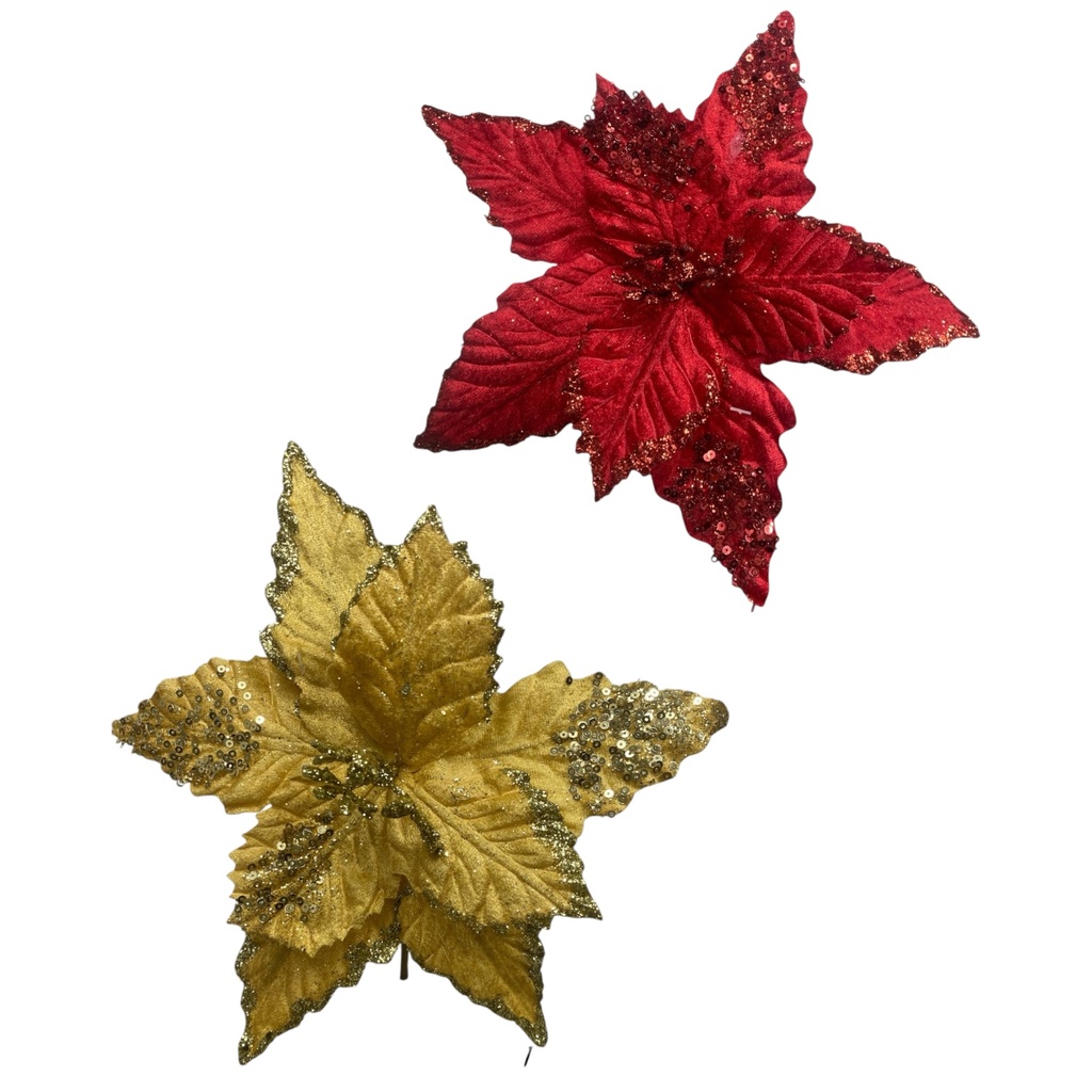 FLOR NAVIDEÑA 25CM ROJO-DORADO