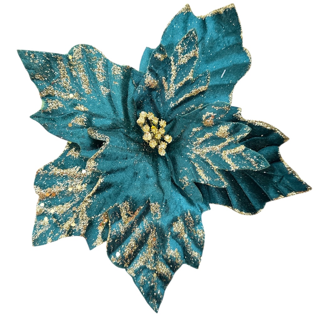 FLOR NAVIDEÑA VERDE PETROLEO 28CM