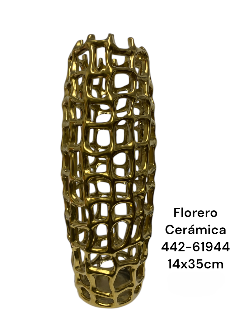 FLORERO CERAMICA DORADO 14X35CM