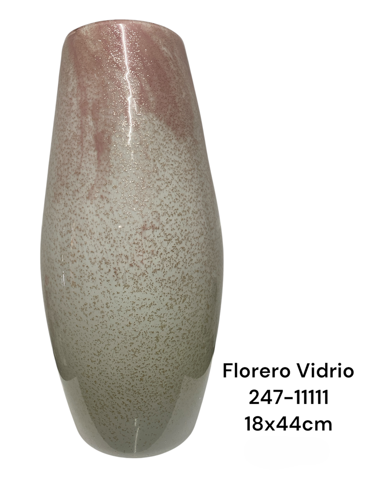 FLORERO DE VIDRIO BLANCO/ROSA CON DESTELLOS DE BRILLO 18X44CM