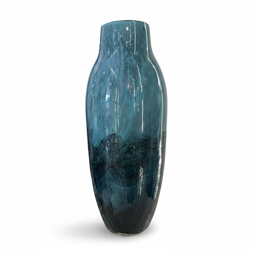 FLORERO DE VIDRIO AZUL VERDE-JADE OCEAN 15X38CM