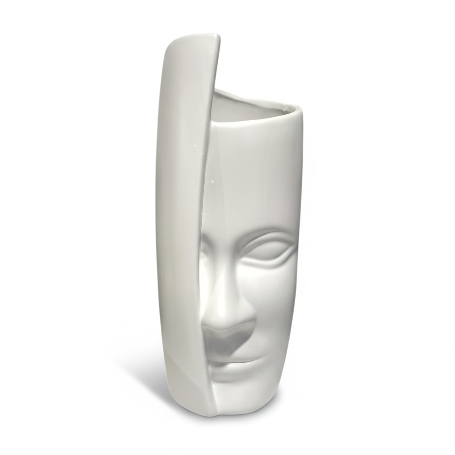 FLORERO ROSTRO CERAMICA BLANCO 29CM