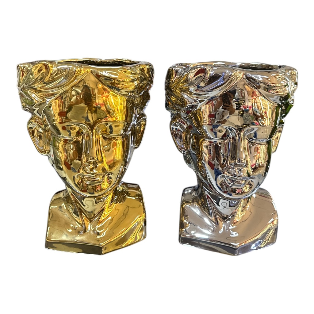 FLORERO ROSTRO PORCELANA DORADO/PLATA 20X15CM