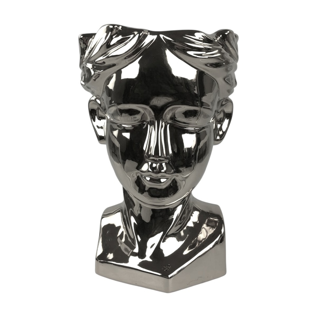 FLORERO ROSTRO PORCELANA PLATA 20X15CM