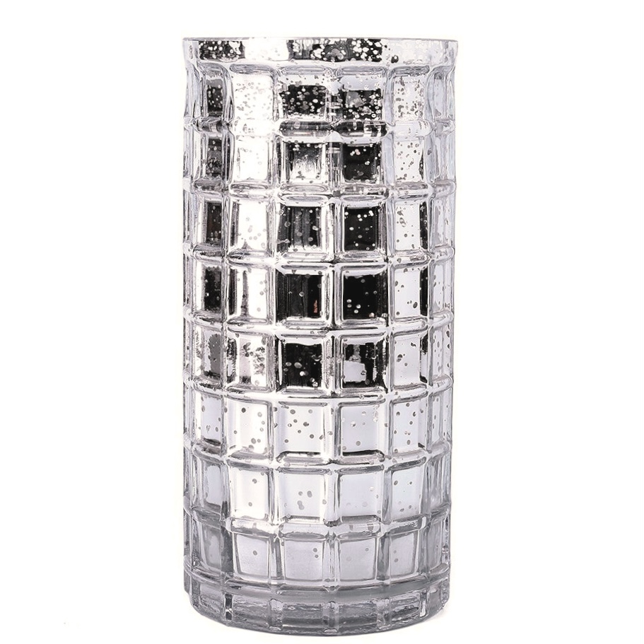 FLORERO CILINDRO VIDRIO SILVER MERCURY 26X13CM