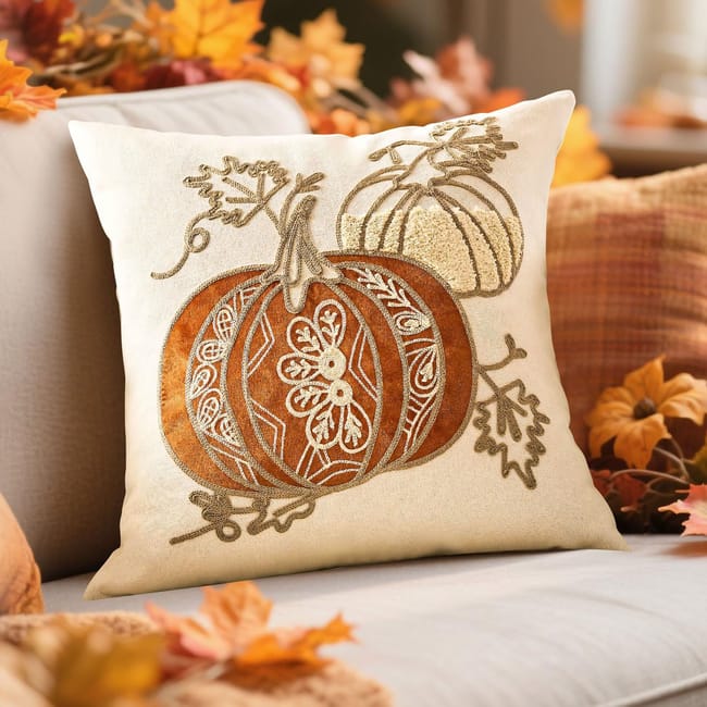 FORRO DE COJIN CALABAZA BORDADO 45X45CM