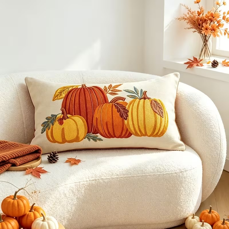 FORRO DE COJIN CALABAZA BORDADO RECTANGULAR 50X30CM