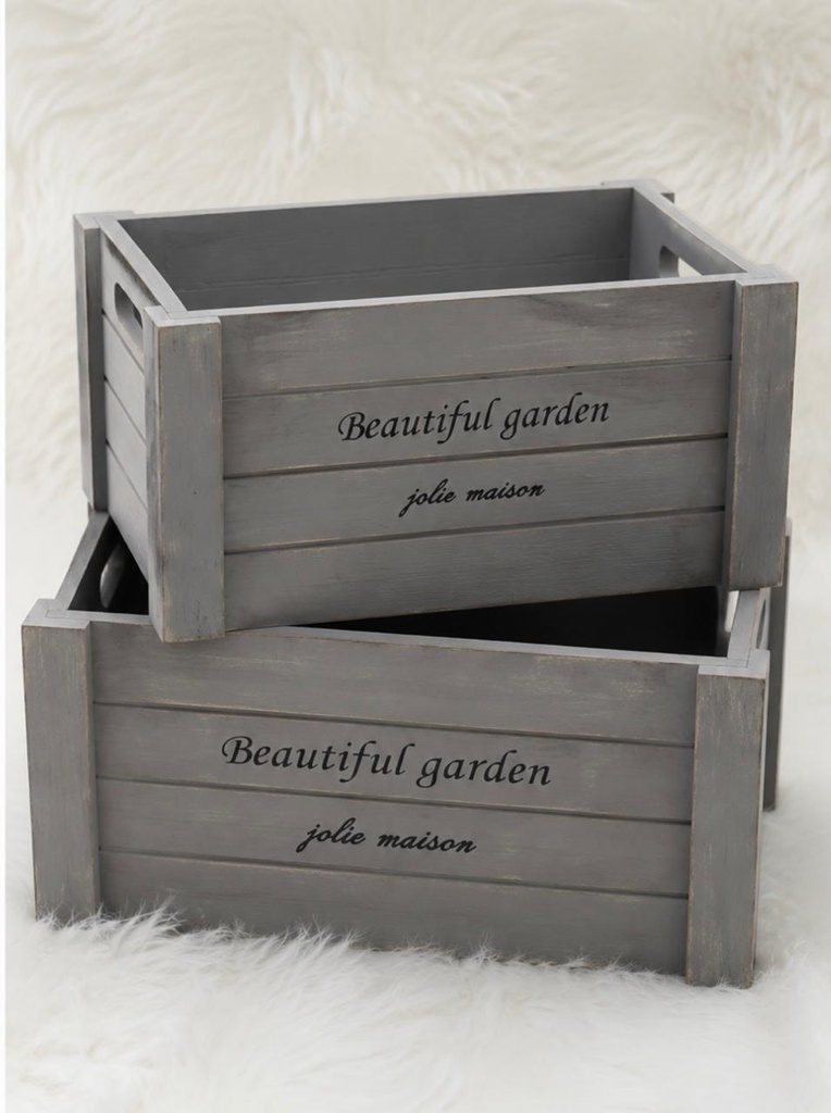 MACETAS GRIS DE MADERA ENVEJECIDA X2  16X35.5X26CM-13X25.5X16CM