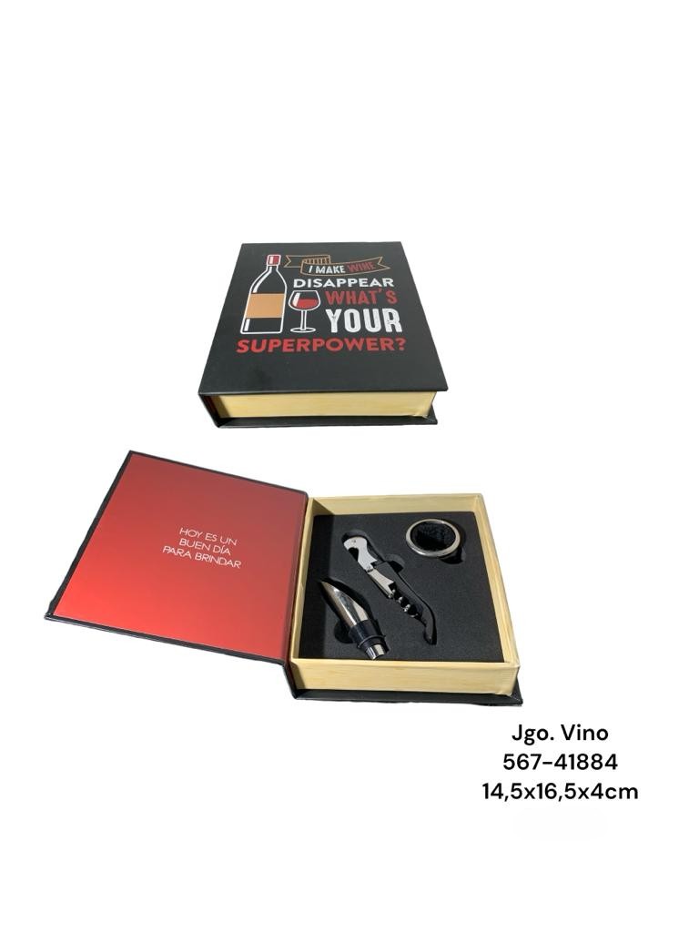 SET DESCORCHADOR DE VINO 3 PIEZAS 16.5X14.5X4CM