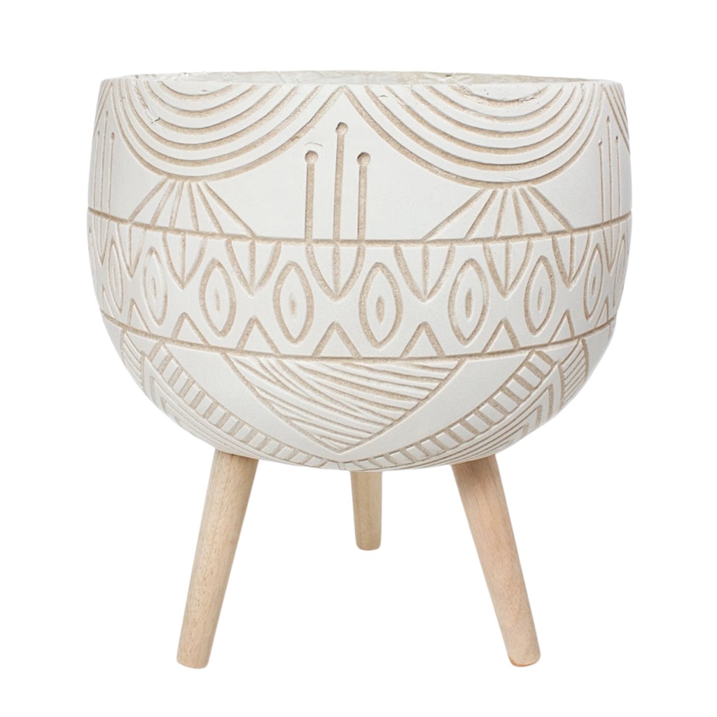 MACETA BEIGE OVALO BASE MADERA 37X43CM