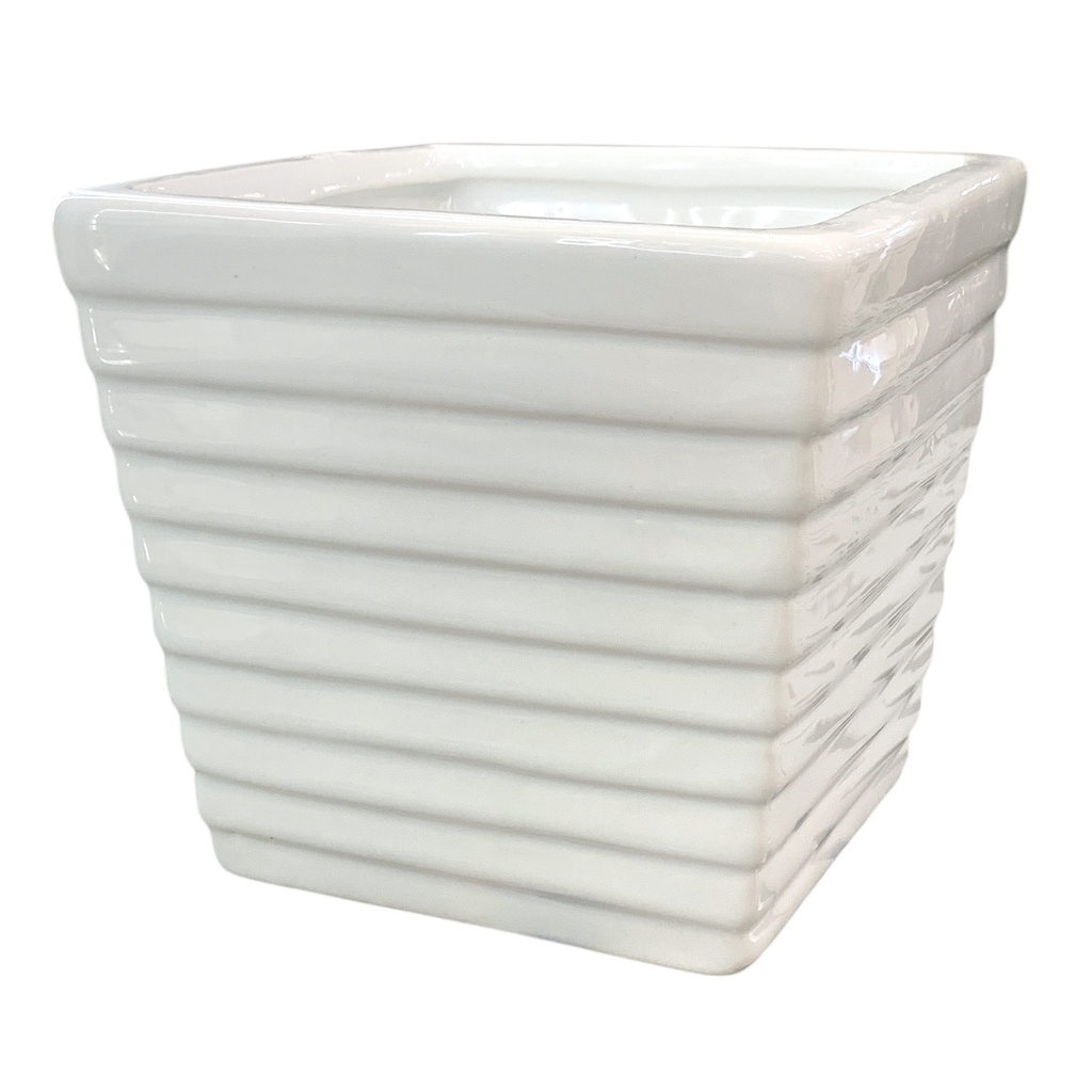 MACETA BLANCA CUADRADA LÍNEAS 10CM