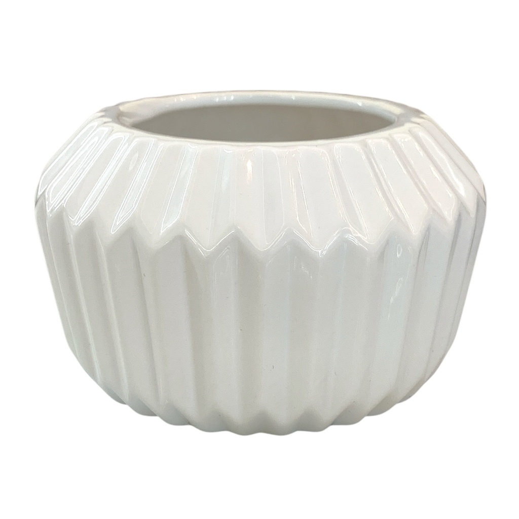 MACETA BLANCA REDONDA LINEAS 8CM