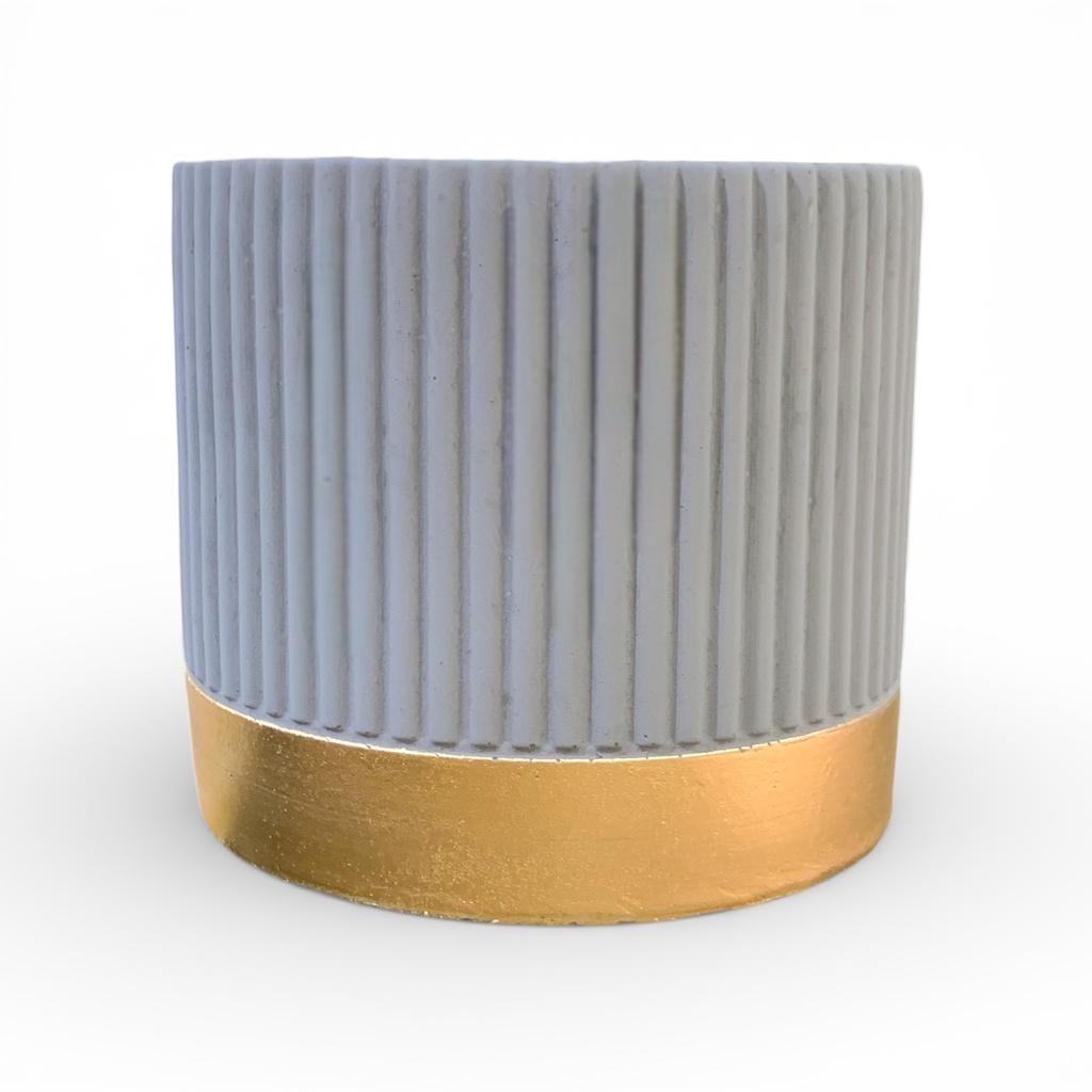 MACETA BASE DORADA LINEAS GRIS GRANDE 14X12.5CM