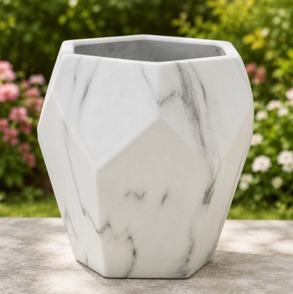 MACETA CERAMICA MARMOLEADA EXAGONAL 16X16CM