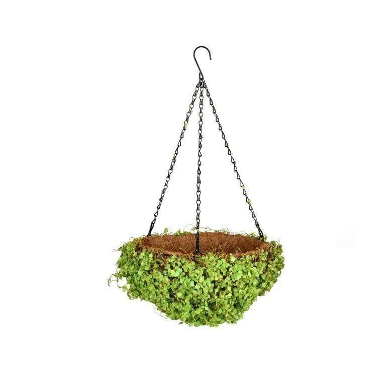 MACETA COLGANTE CON HOJAS TIPO MUSGO  20X13CM