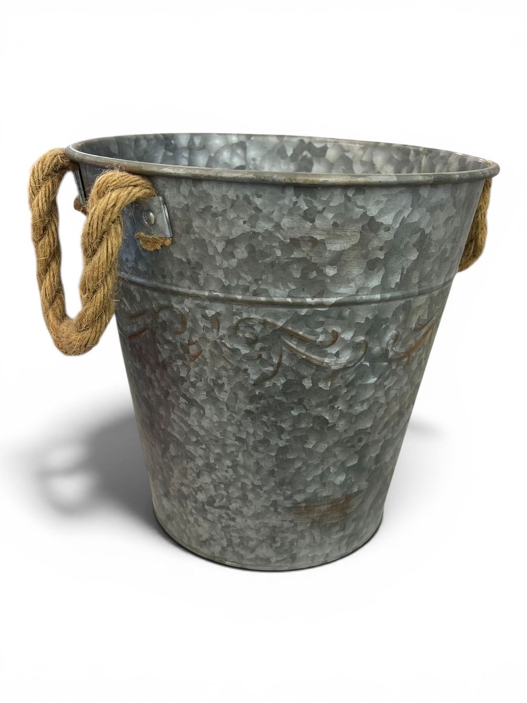 MACETA METALICA CON ASAS DE CUERDA 26X26CM
