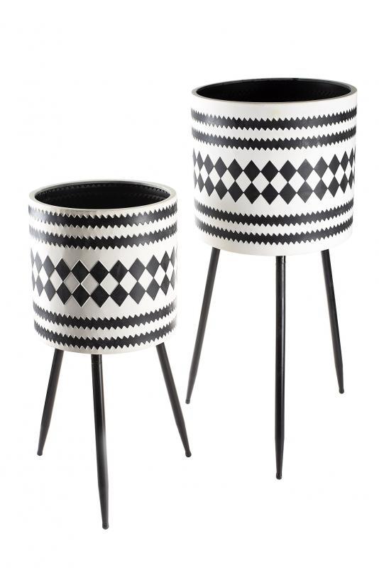 SET DE 2 MACETAS METALICA REDONDA BLANCO Y NEGRO