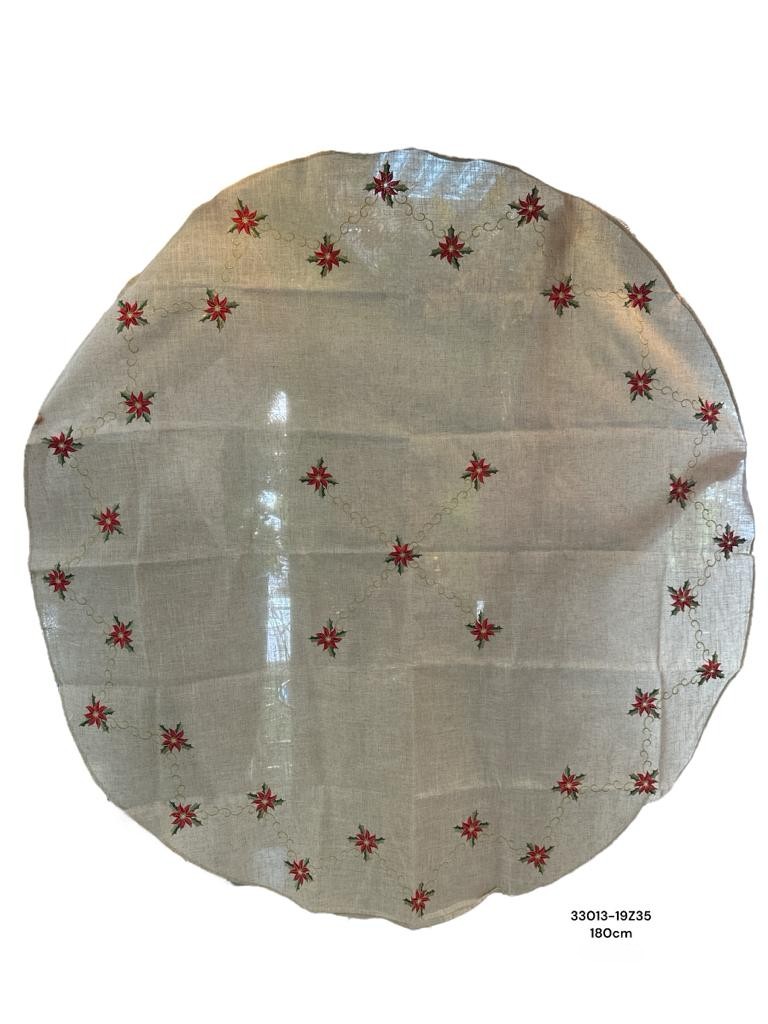 MANTEL REDONDO YUTE CON PONSETIA 180CM