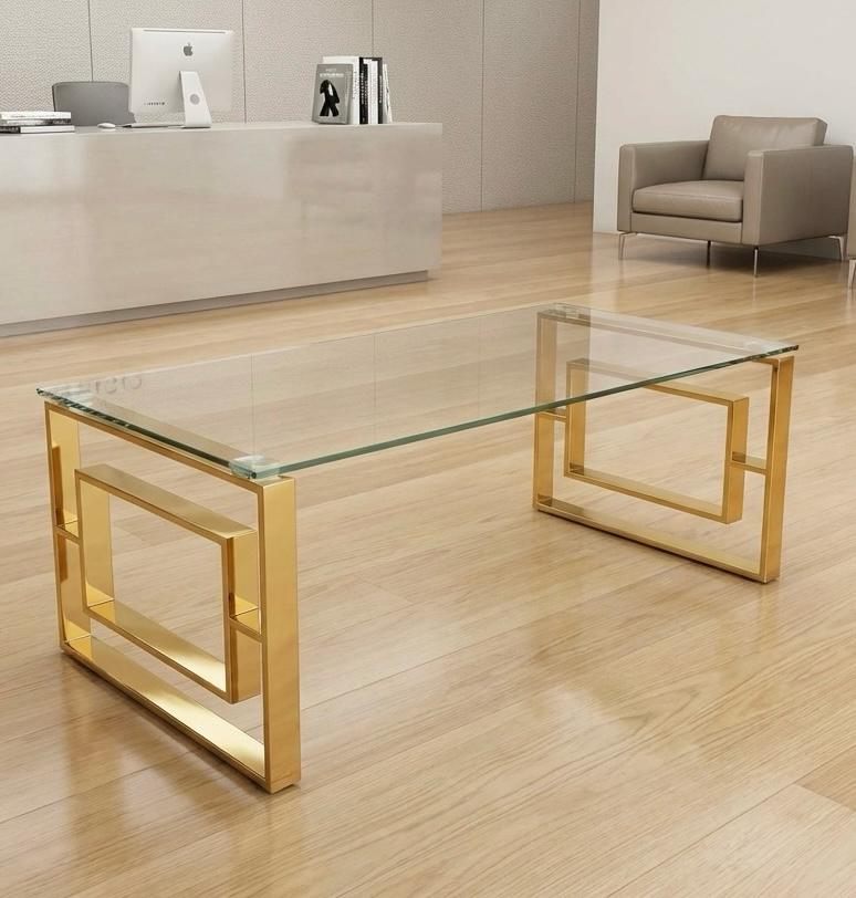 MESA DE SALA RECTANGULAR VIDRIO TEMPLADO Y HIERRO CROMADO DORADO 120X60X45CM