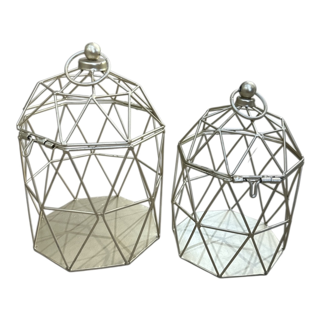 SET DE 2 JAULAS CANDELABROS CHAMPAGNE 17x30cm y 14x25cm