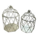 SET DE 2 JAULAS CANDELABROS CHAMPAGNE 17x30cm y 14x25cm