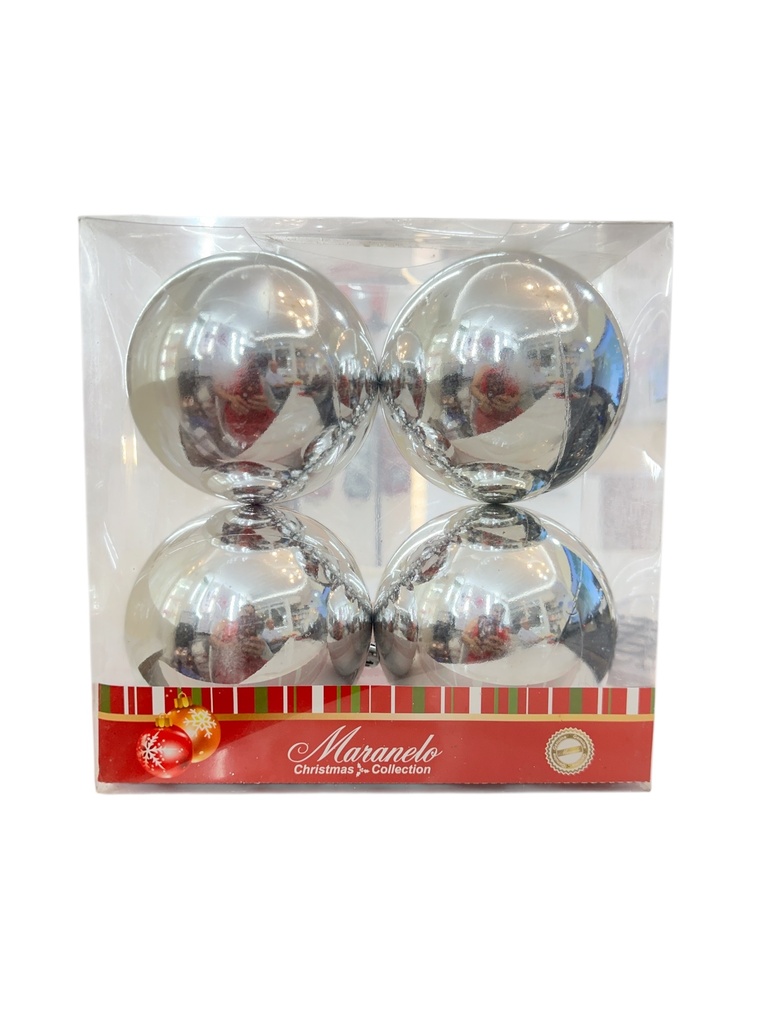 ORNAMENTO BOLA PLATEADO 10CM 4PZS.