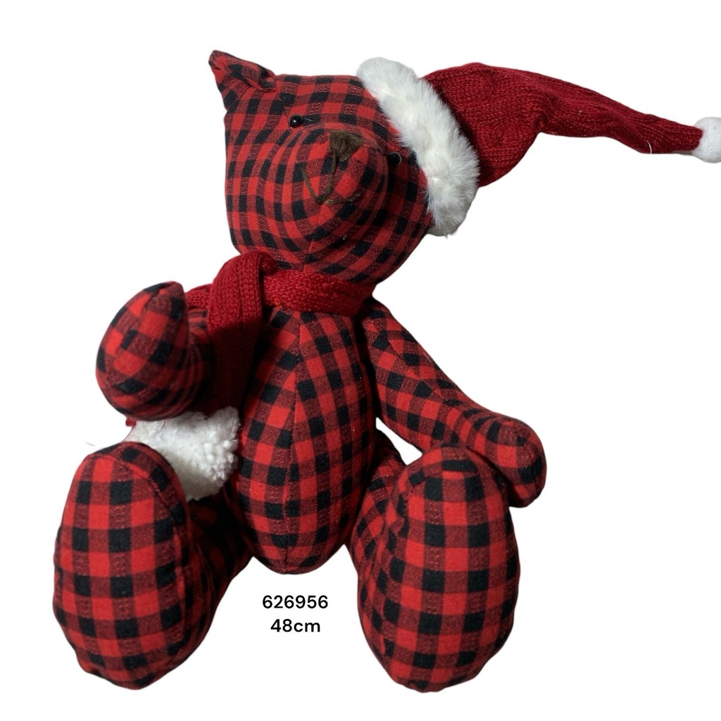 OSO DE PELUCHE A CUADROS ROJO Y NEGRO 48CM