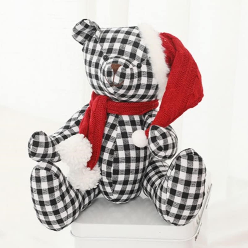 OSO NAVIDEÑO CUADROS NEGRO/BLANCO 50CM
