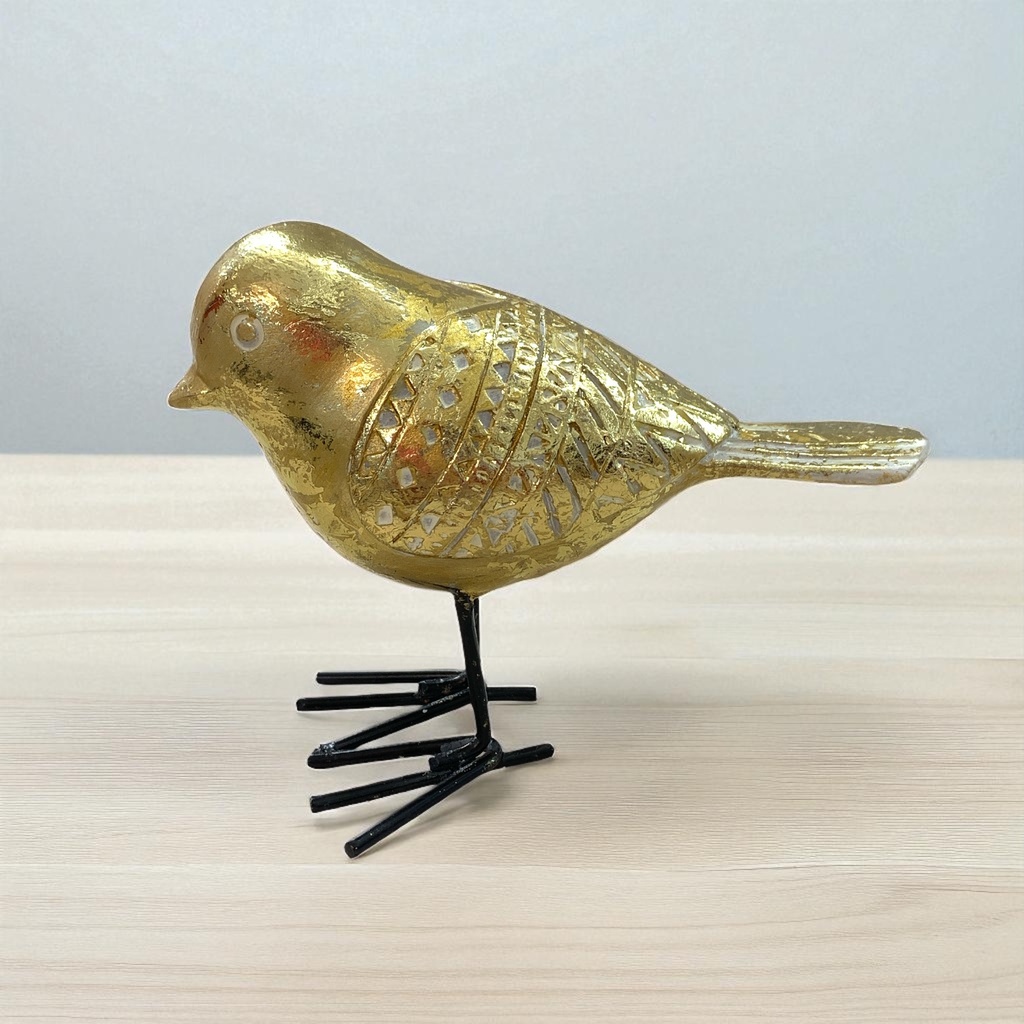 PAJARO RESINA DORADO REF: GS-109370 12X5X9CM