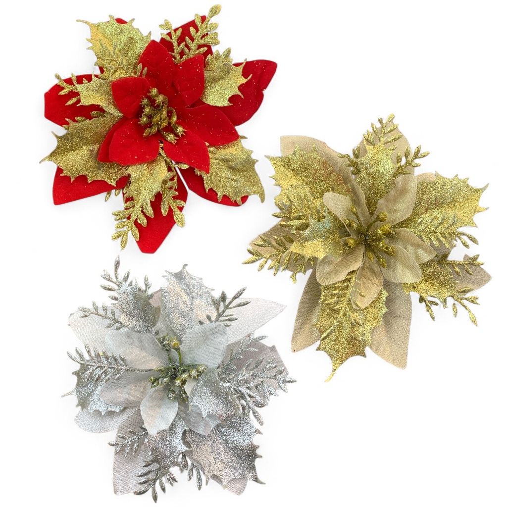 FLOR NAVIDEÑA DOR-ROJ-PLAT 15CM