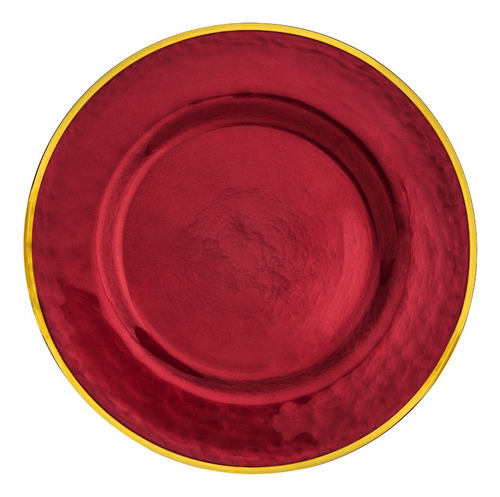PLATO BASE DE CRISTAL ROJO FILO DORADO 33CM