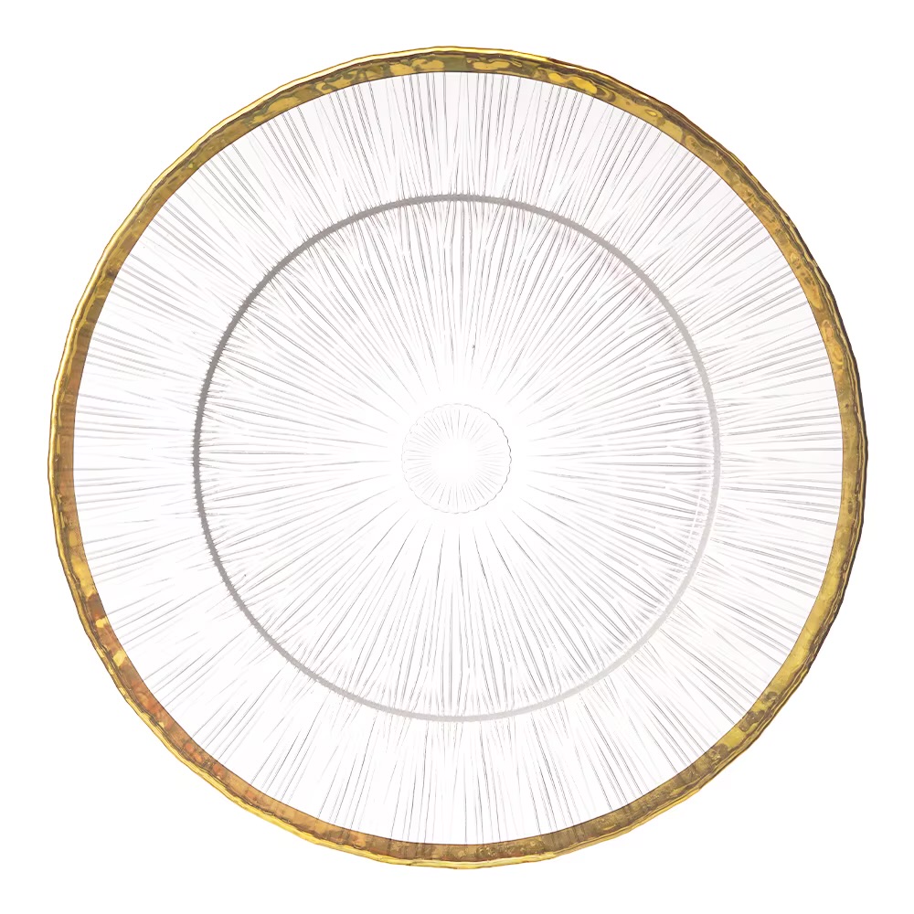 PLATO BASE DE CRISTAL TRASNPARENTE FILO DORADO