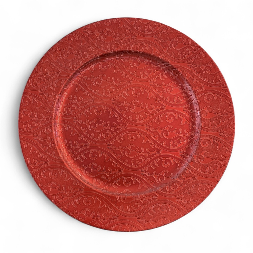 PLATO BASE HOLIDAY TIME ROMBOS ROJO REDONDO