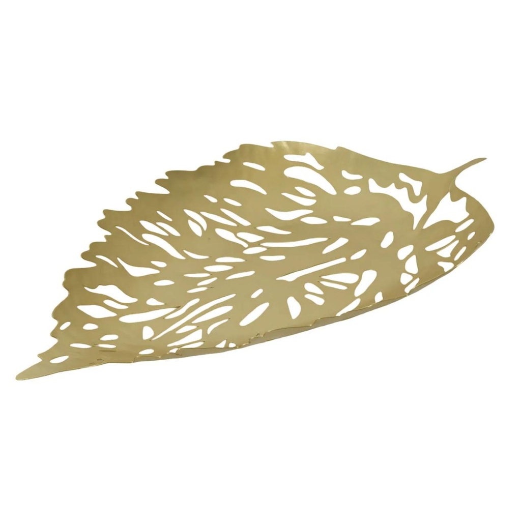 PLATO DECORATIVO TIPO HOJA METAL CHAMPAGNE REF: TG009305 37X20CM