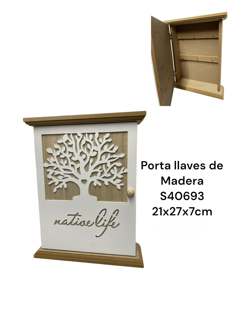 S40239 PORTA LLAVES DE MADERA 21X27X7CM
