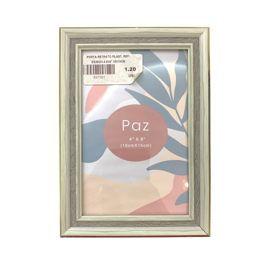 PORTA RETRATO BEIGE BORDE DORADO REF: ES20331-4 4X6" 10X15CM
