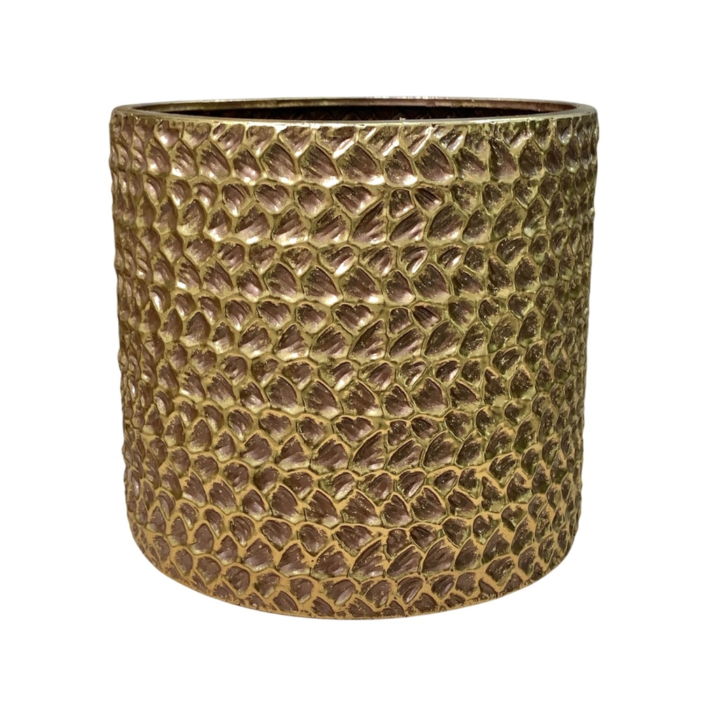 MACETERO DE METAL TEXTURIZADO DORADO RUSTICO 25X23CM