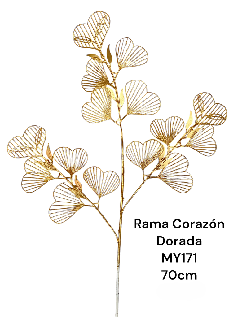 RAMA CORAZONES DORADOS 70CM