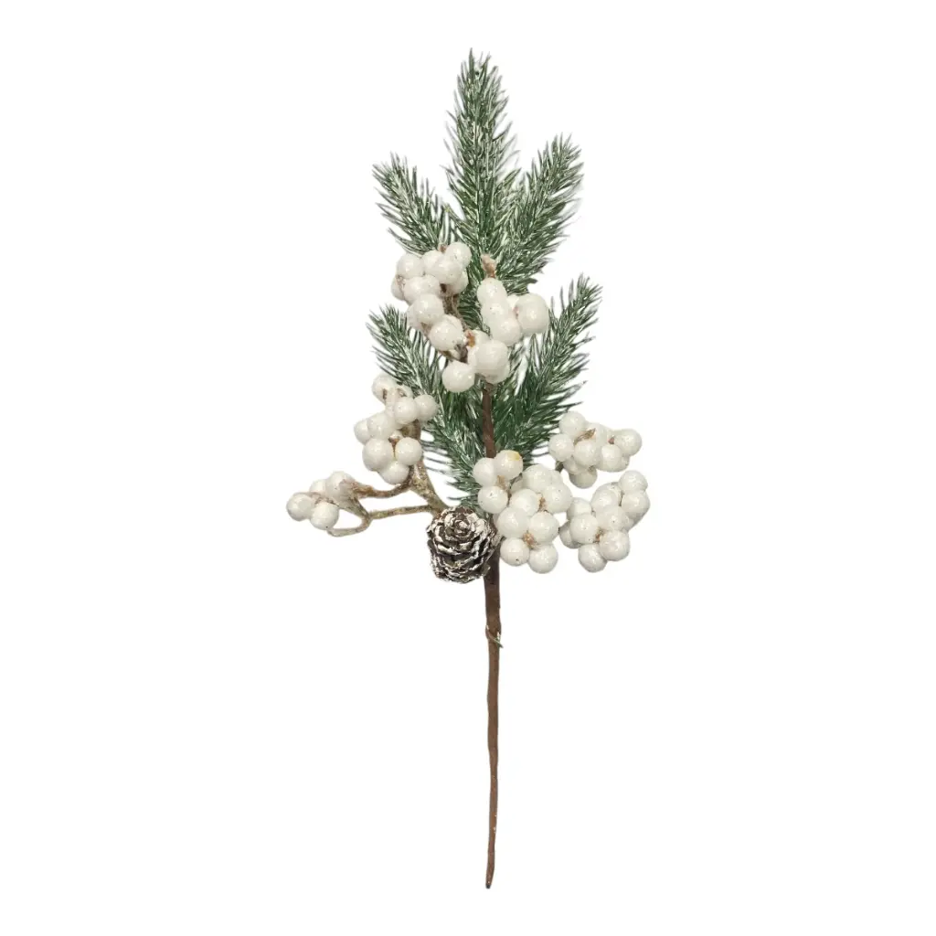 RAMA NAVIDEÑA PINO NEVADO FRUTOS BLANCOS/PIÑA  32CM