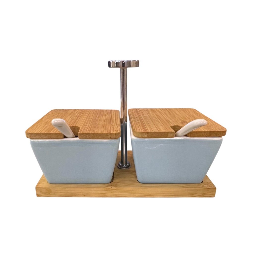 SET DE 2 SALSEROS CON BASE DE MADERA REF:OPB2837-2