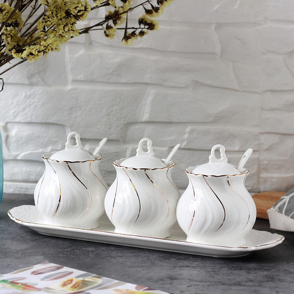 SET DE CONDIMENTEROS PORCELANA 10PZS. 36X12X10CM