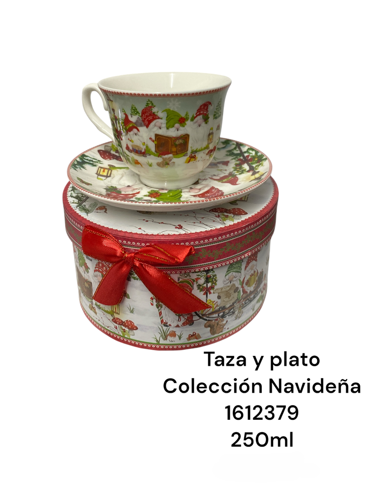 TAZA CON PLATO PORCELANA NAVIDEÑA COLECCION 250ML