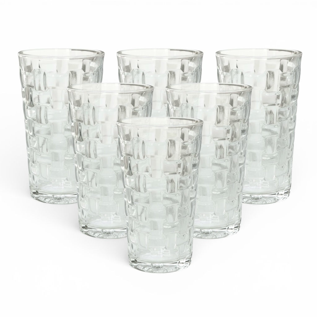 SET DE 6 VASOS DE CRISTAL DISEÑO TEJIDO 12CM