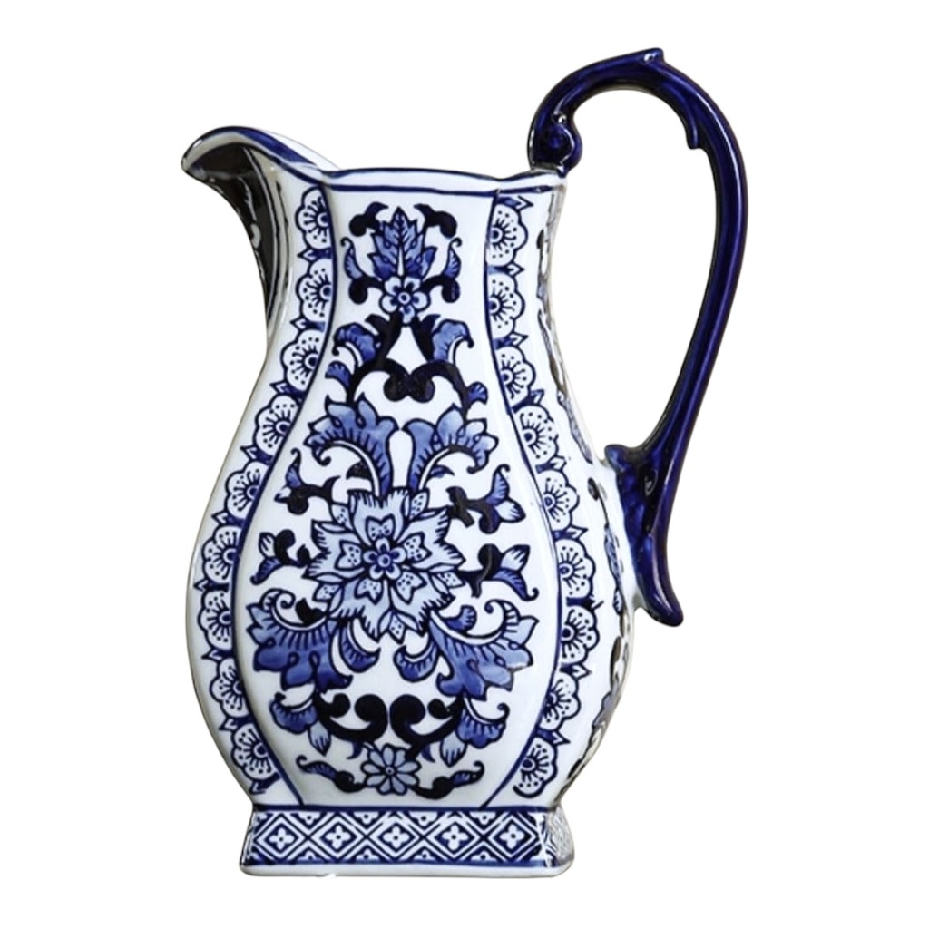 JARRA PLANA BLUE DECOR JAPANESE CERAMICA AZUL 25X15CM - PT71-017