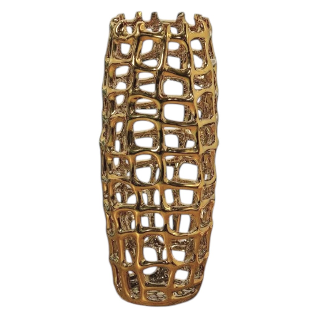 FLORERO CERAMICA DORADO 12X30CM