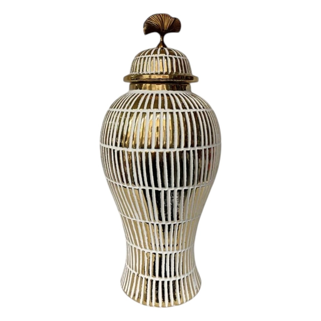 JARRON GINGER DORADO DE PORCELANA  Ø19X43CM
