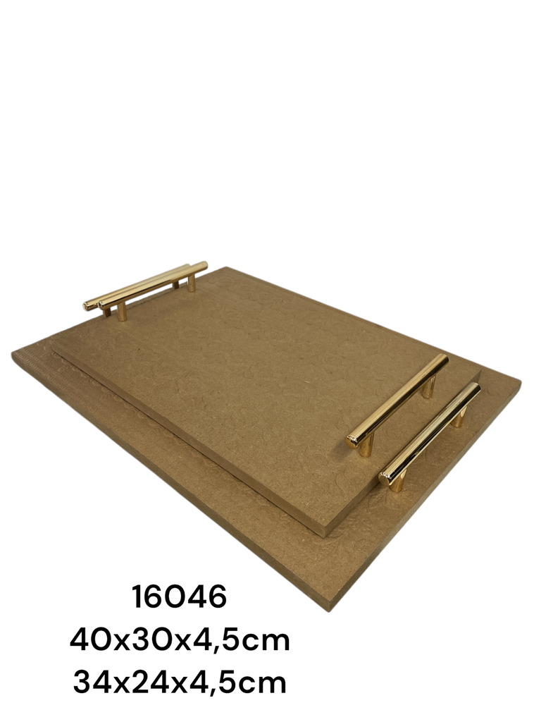 SET DE 2 BANDEJAS MADERA GOLD 34X24X4.5CM - 40X30X4.5CM