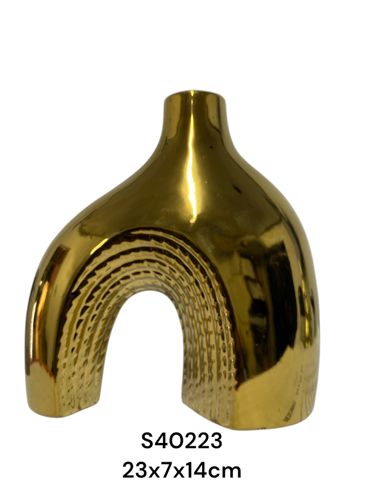 S40223 FLORERO CERAMICA DORADO 23X7X14CM